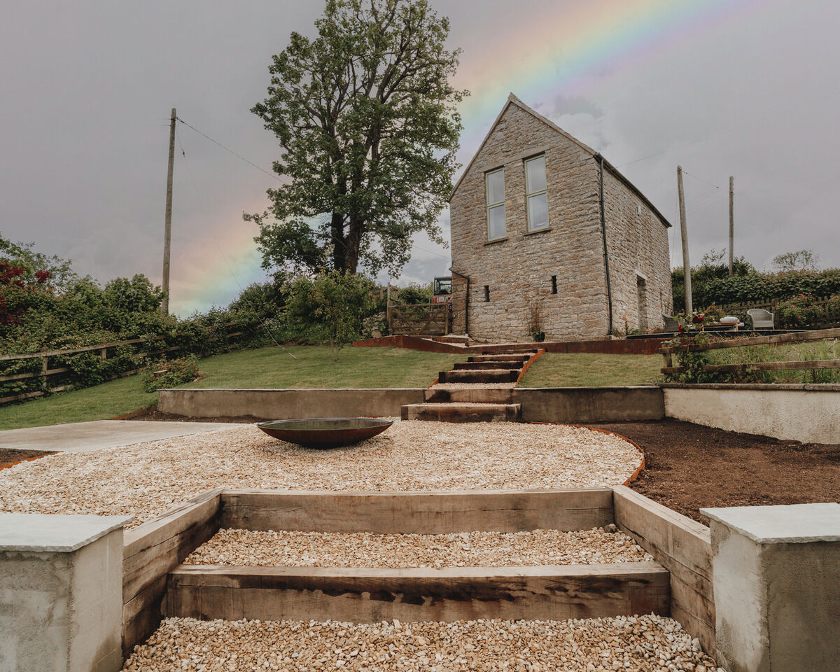 Completed sloping garden terraces and steps, Weare, Axbridge