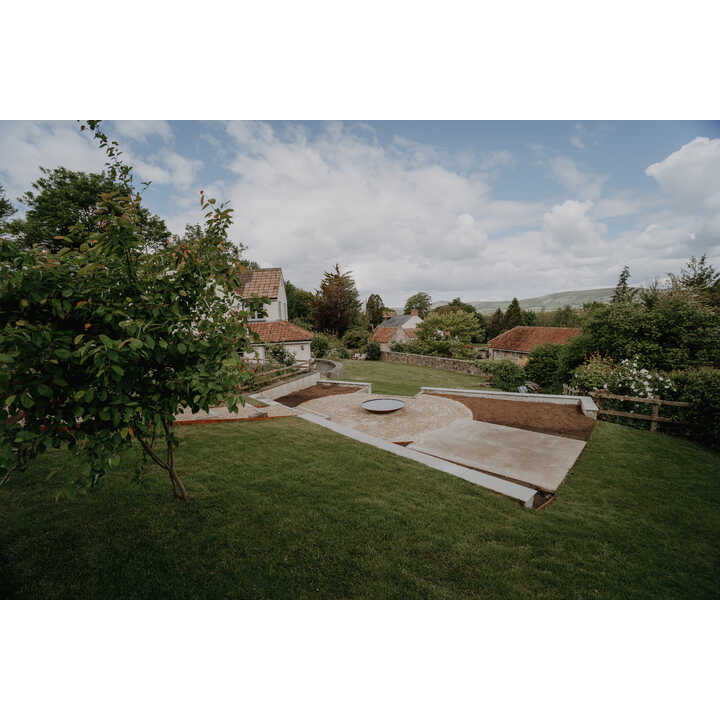 Terracing under construction on a sloping garden, Weare, Axbridge