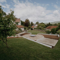 Terracing under construction on a sloping garden, Weare, Axbridge